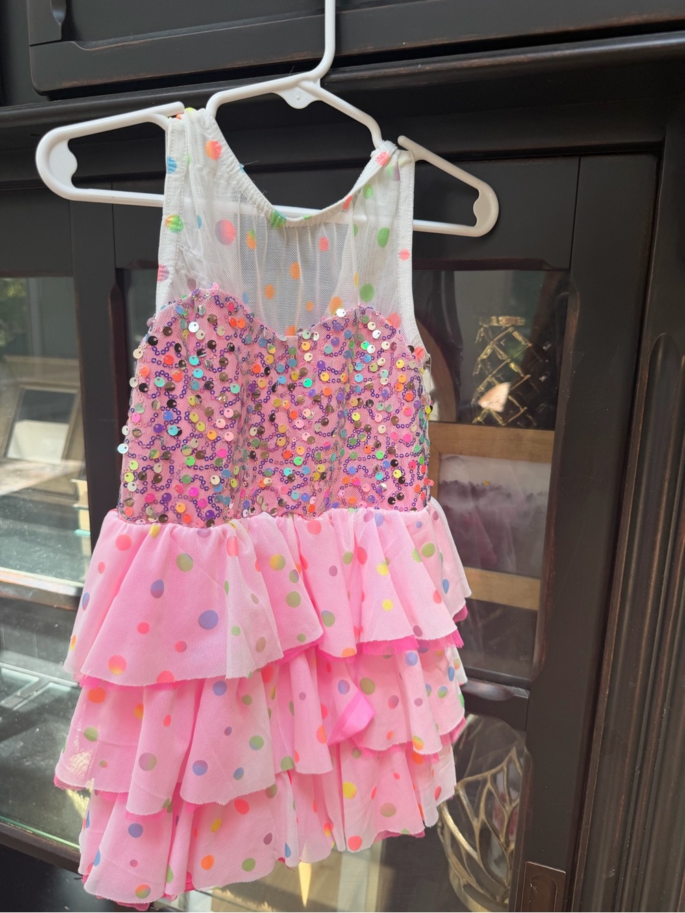 Pink Sequin Polka Dot Girls' Tiered Costume Dress